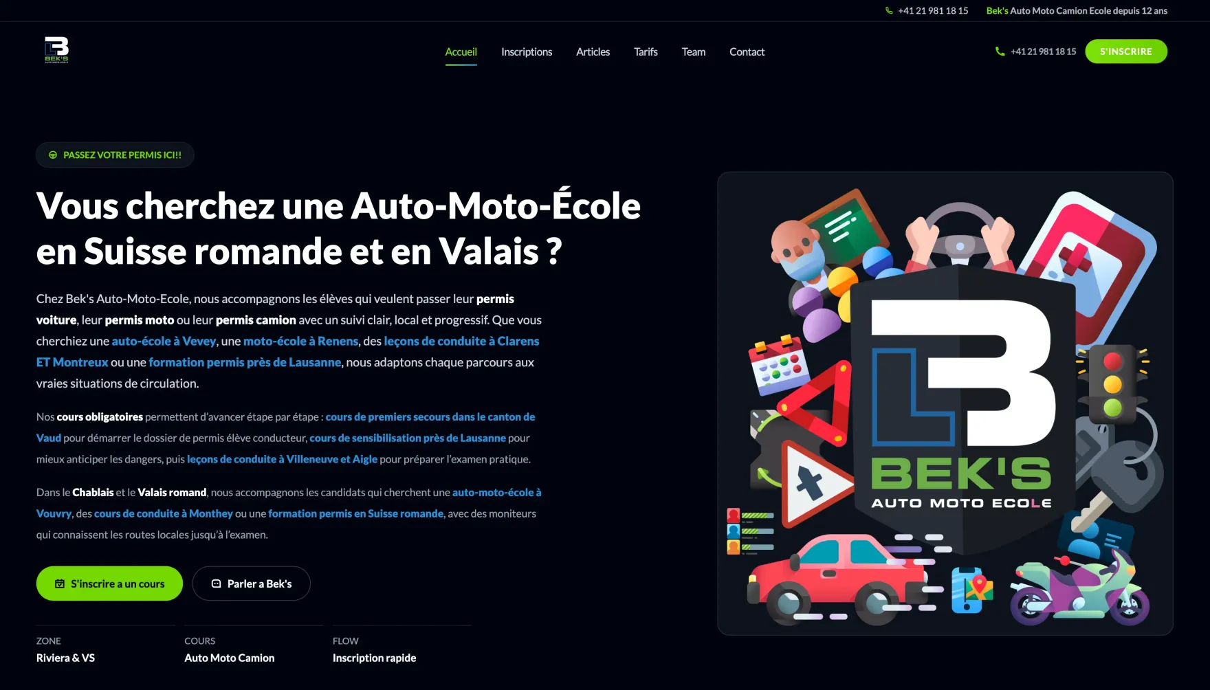 Page d'accueil du site Bek's Auto-Moto-École