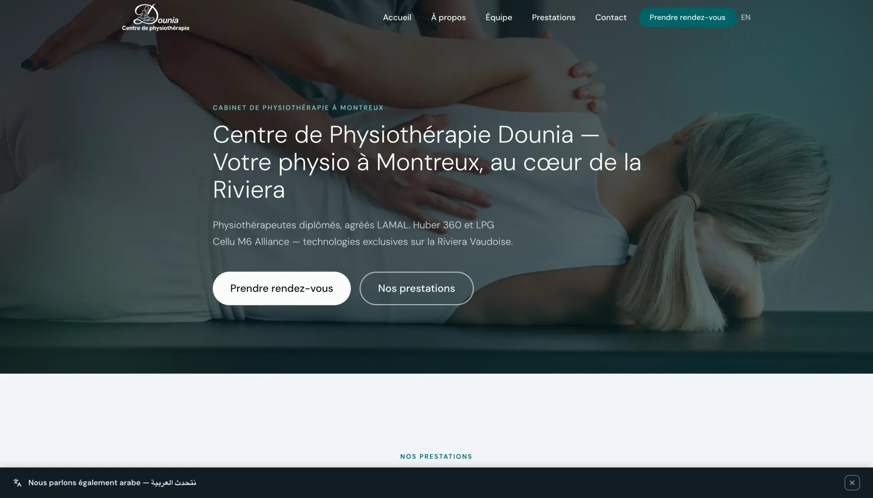 Page d'accueil du site du Centre de Physiothérapie Dounia