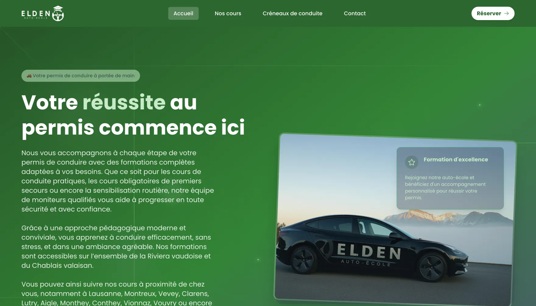 Page d'accueil du site Elden Auto-École