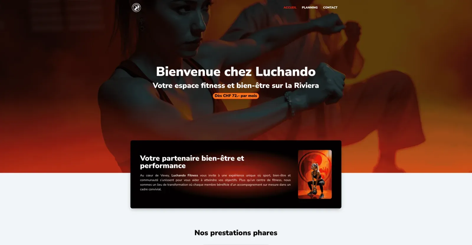Page d'accueil du site Luchando Fitness
