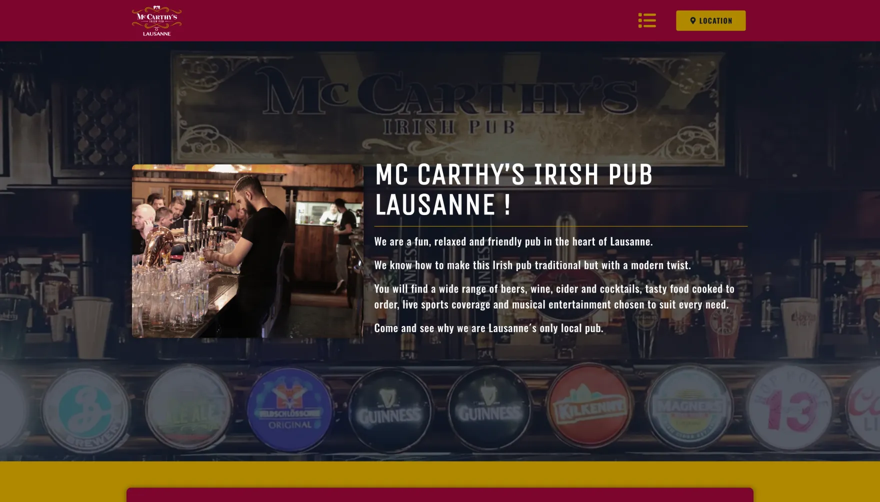 Page d'accueil du site McCarthy's Irish Pub Lausanne