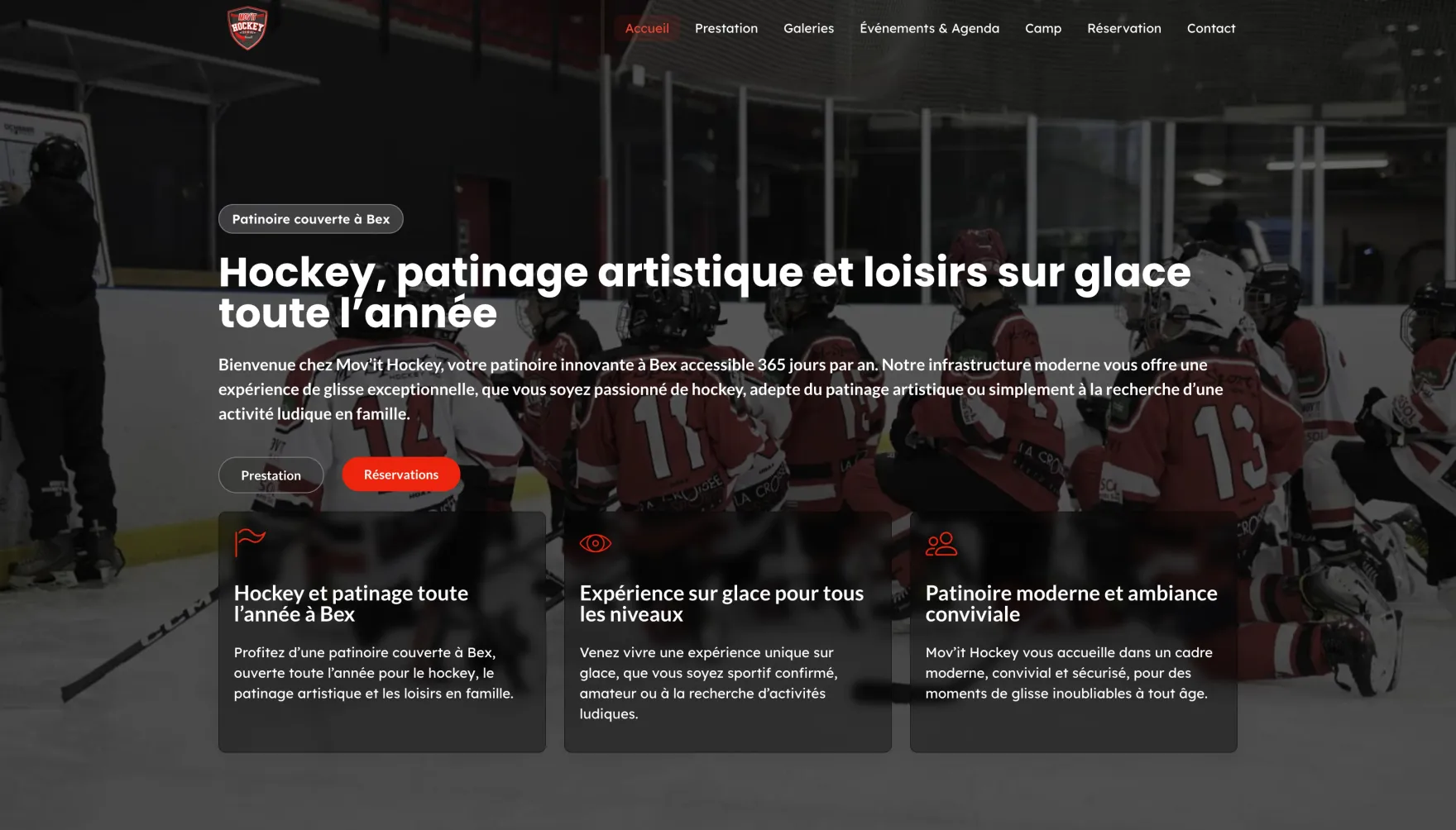 Page d'accueil du site Mov'it Hockey