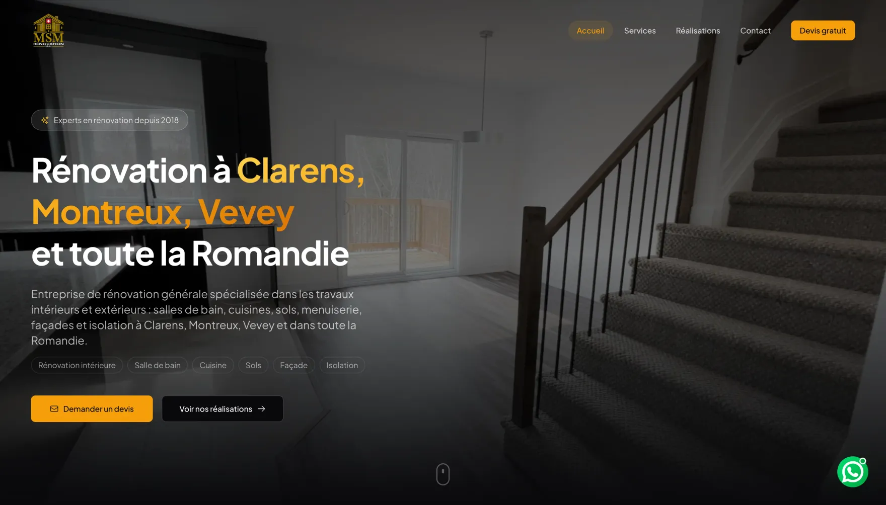 Page d'accueil du site MSM Rénovation