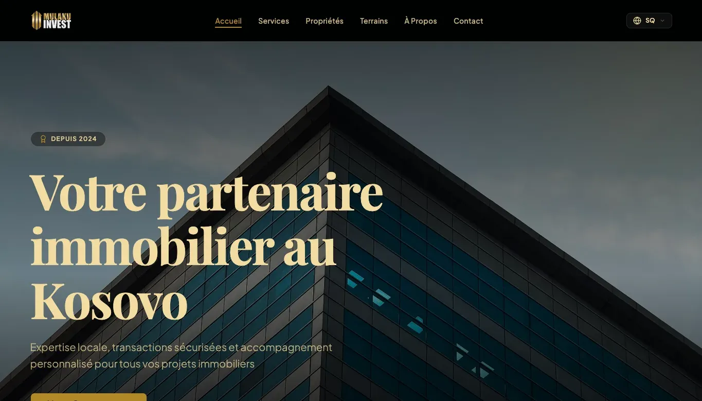Page d'accueil du site Mulaku Invest