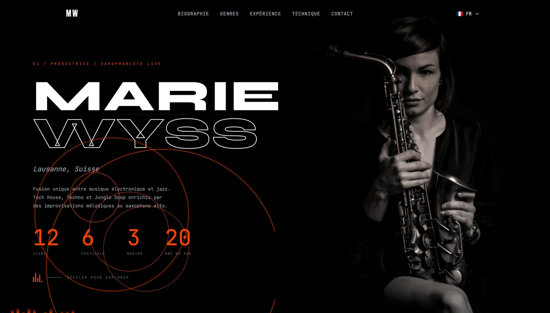 Page d'accueil du press kit de Marie Wyss